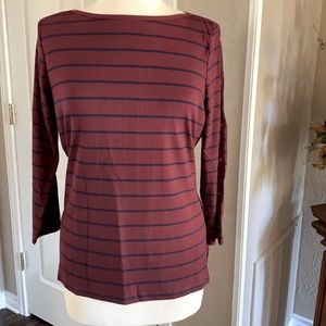 Liz Claiborne Deep maroon and navy striped top. Medium